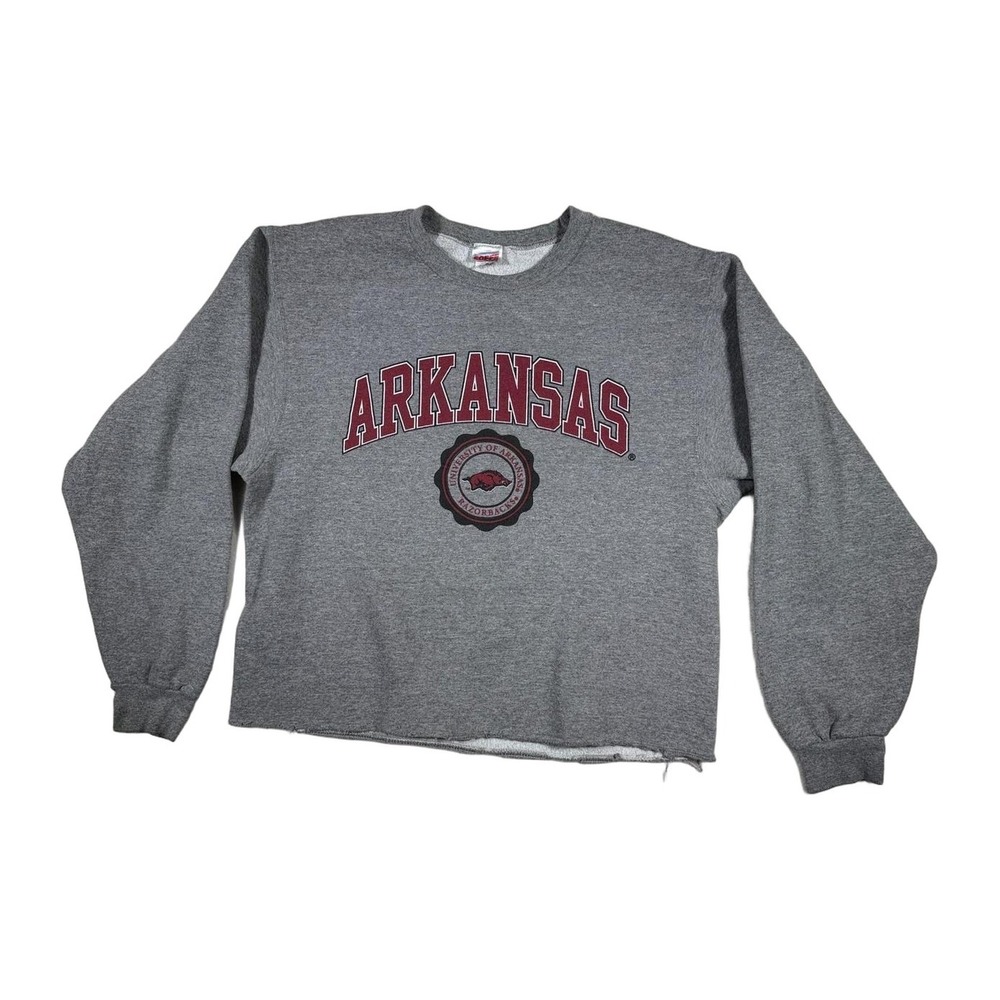 Arkansas Razorbacks Soffe Gray Crewneck Sweatshirt Cropped Raw Hem Size M